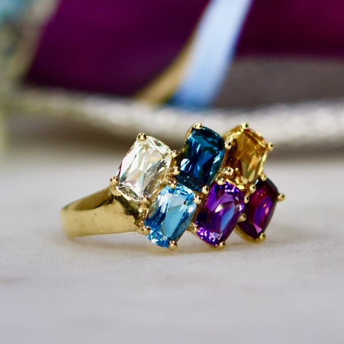 Rainbow Multi Gemstone Ring in 9ct Gold