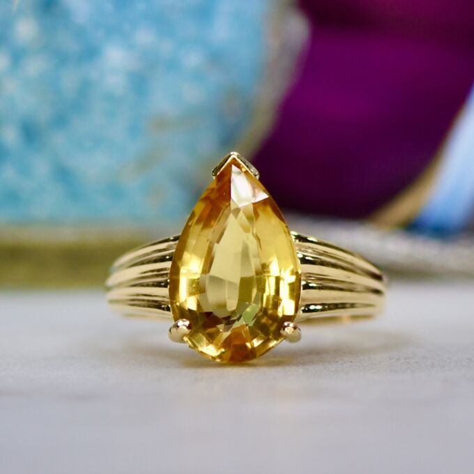 Fancy Pear Citrine Ring in 14ct Gold