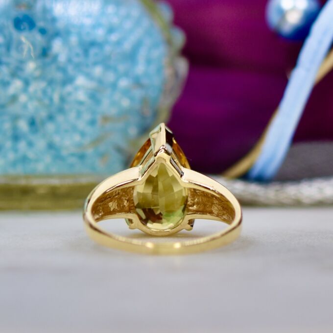 Fancy Pear Citrine Ring in 14ct Gold