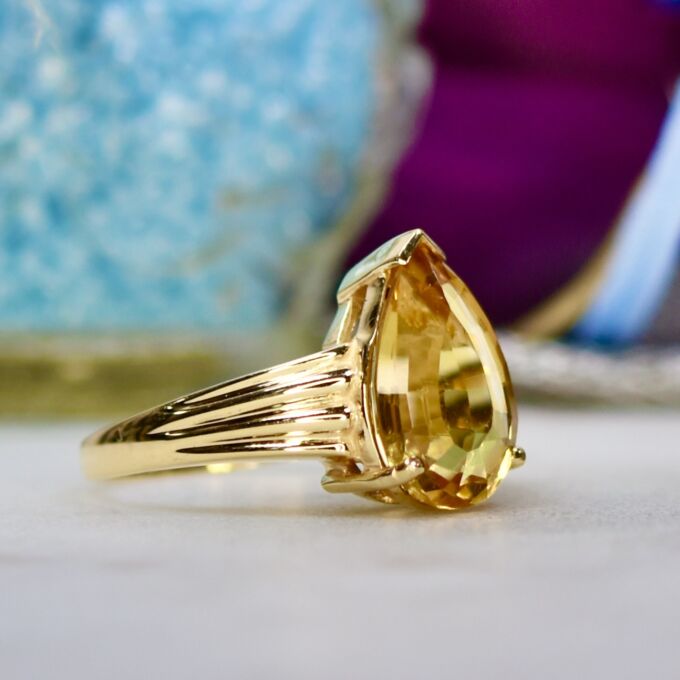 Fancy Pear Citrine Ring in 14ct Gold
