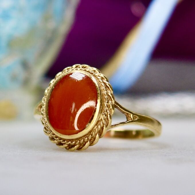 Carnelian Solitaire Ring in 9ct Gold