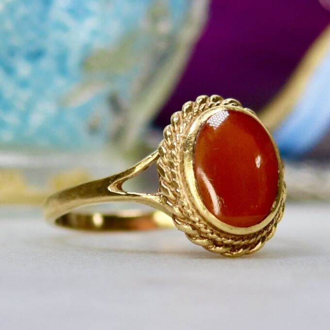 Carnelian Solitaire Ring in 9ct Gold