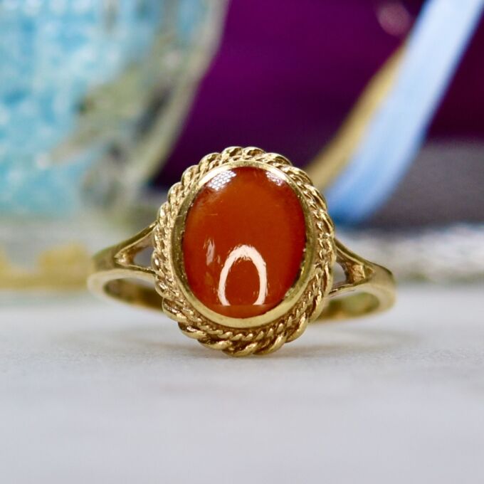 Carnelian Solitaire Ring in 9ct Gold