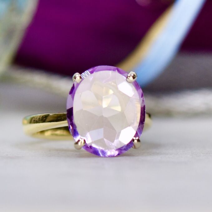 Unusual Table Cut Amethyst Ring in 14k Gold