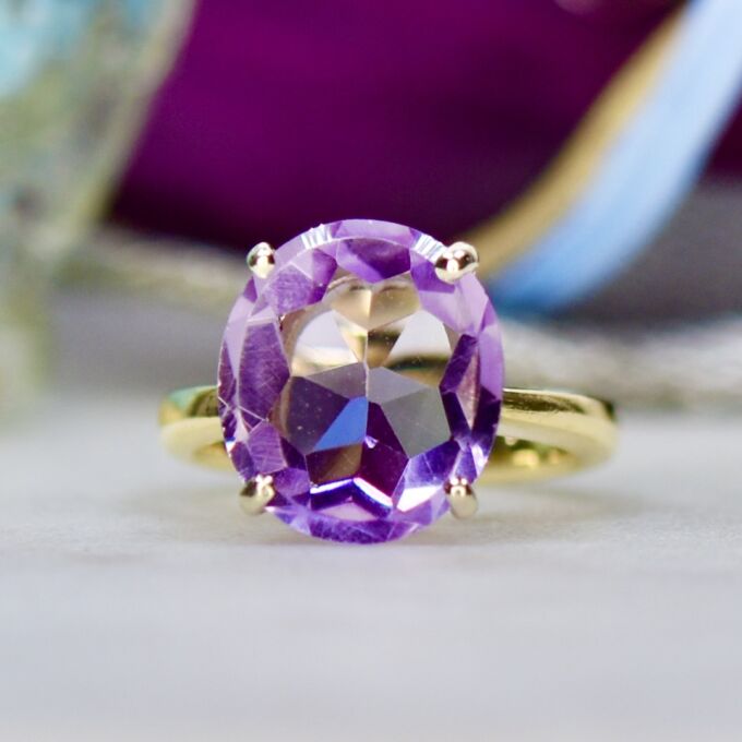 Unusual Table Cut Amethyst Ring in 14k Gold