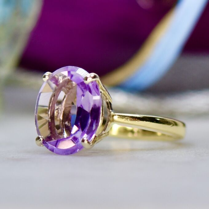Unusual Table Cut Amethyst Ring in 14k Gold
