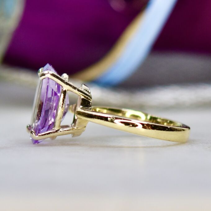Unusual Table Cut Amethyst Ring in 14k Gold