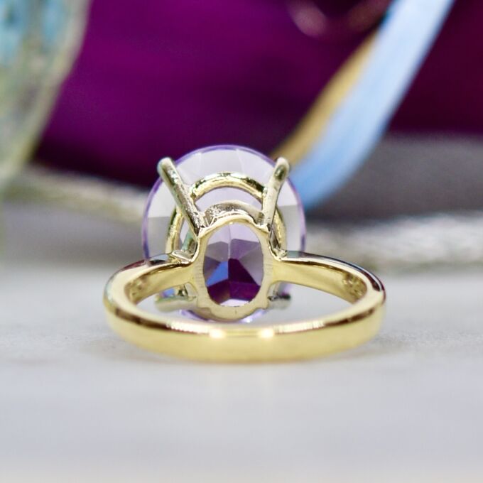 Unusual Table Cut Amethyst Ring in 14k Gold
