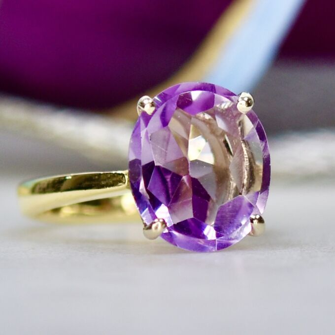Unusual Table Cut Amethyst Ring in 14k Gold