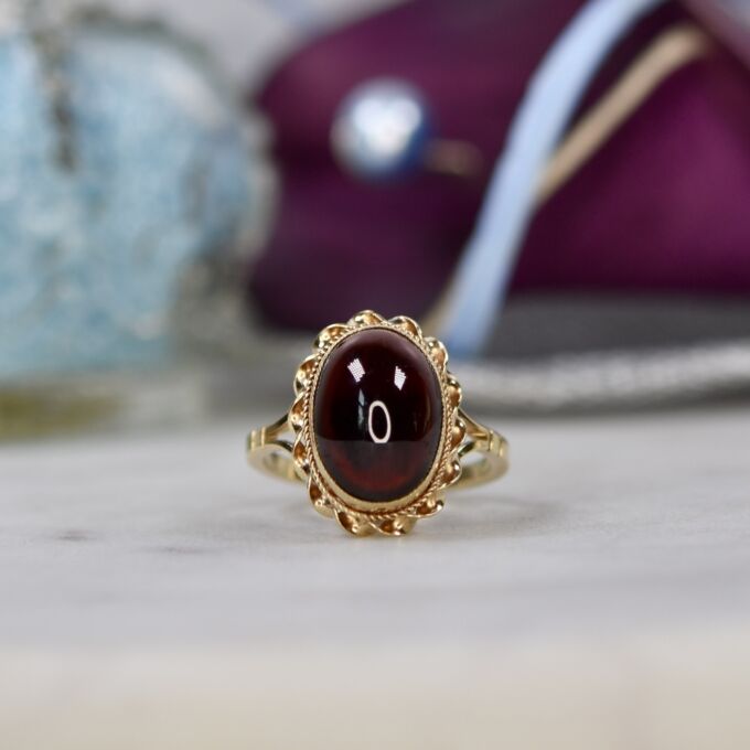 Garnet Cabochon Ring in 9ct Gold