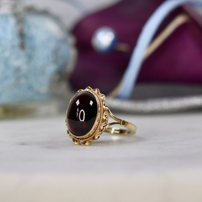 Garnet Cabochon Ring in 9ct Gold