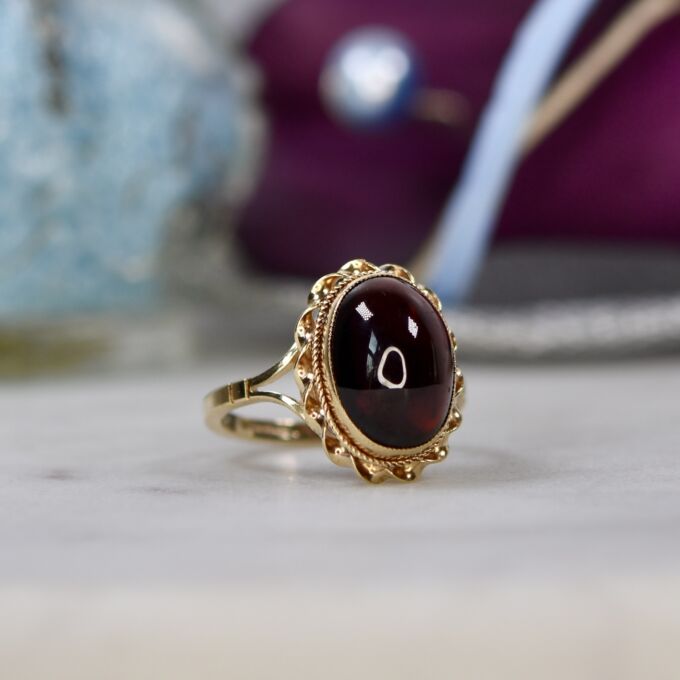 Garnet Cabochon Ring in 9ct Gold