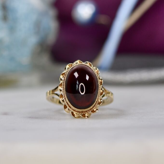 Garnet Cabochon Ring in 9ct Gold
