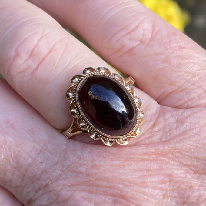 Garnet Cabochon Ring in 9ct Gold