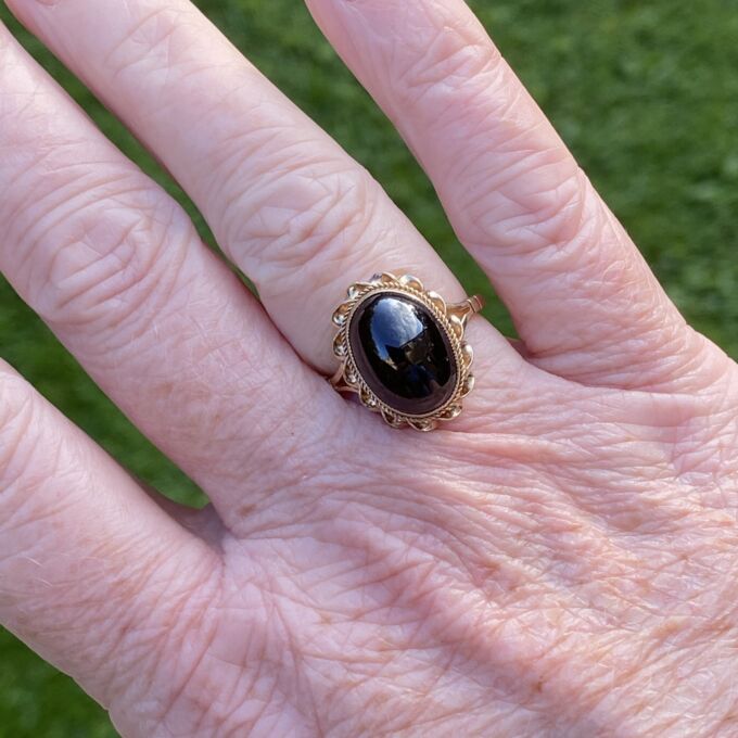 Garnet Cabochon Ring in 9ct Gold