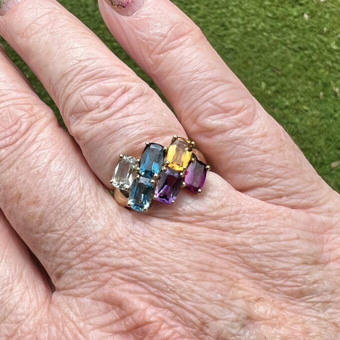 Rainbow Multi Gemstone Ring in 9ct Gold