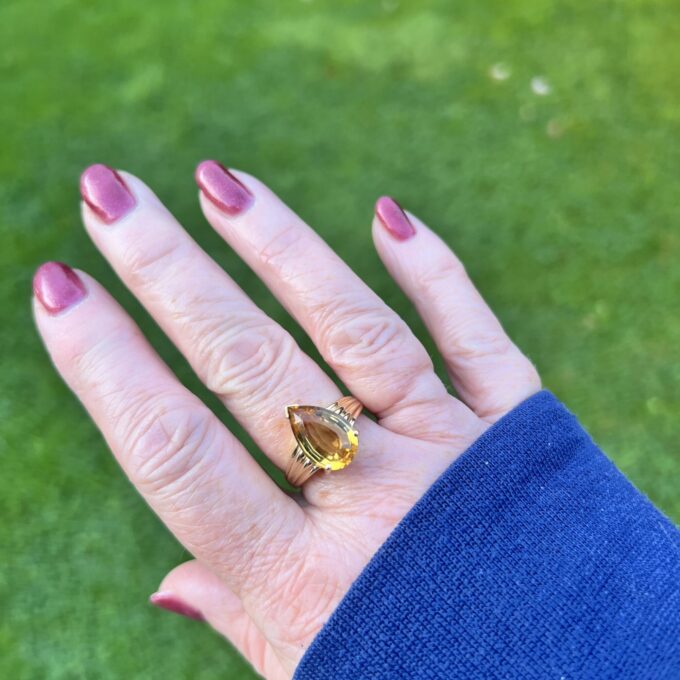 Fancy Pear Citrine Ring in 14ct Gold