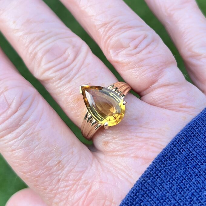 Fancy Pear Citrine Ring in 14ct Gold