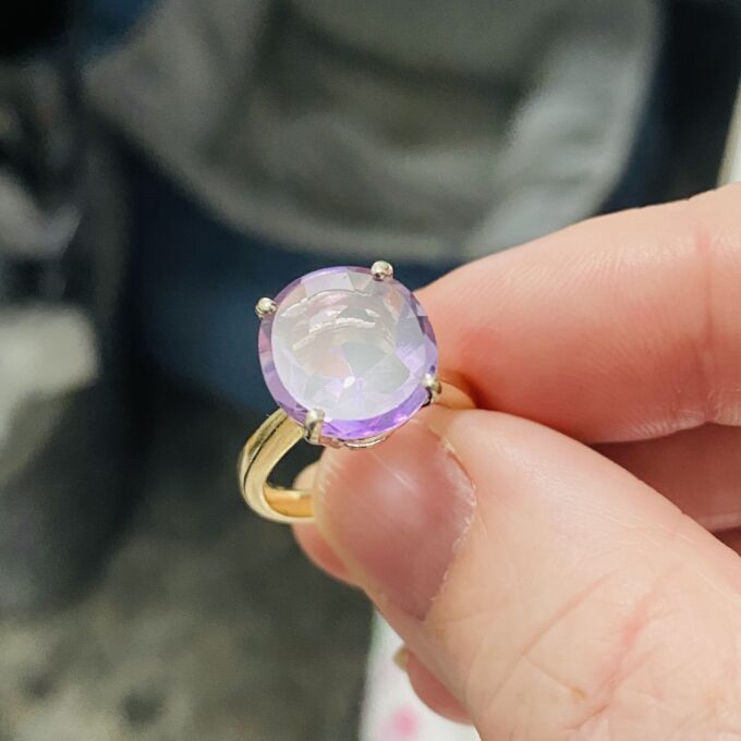 Unusual Table Cut Amethyst Ring in 14k Gold