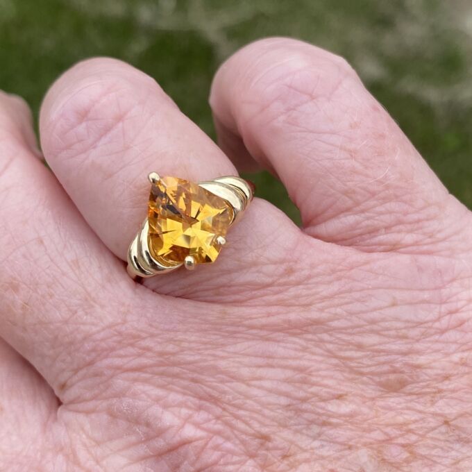 Unusual Citrine Kite Ring in 10k Gold