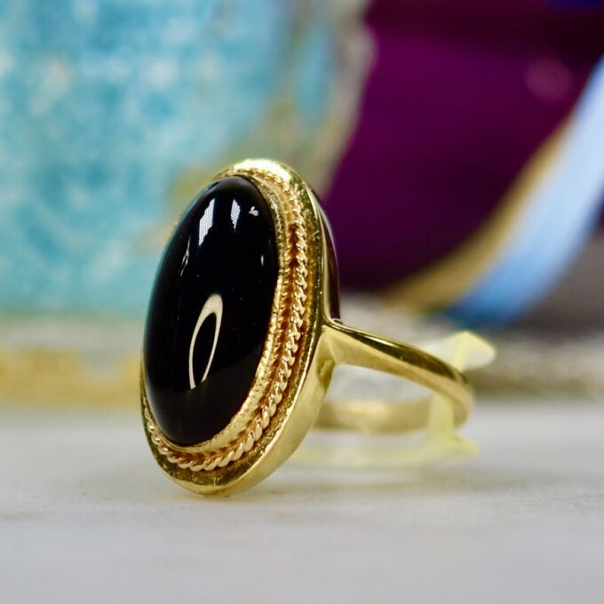 Elongated Onyx Solitaire Ring in 9ct Gold