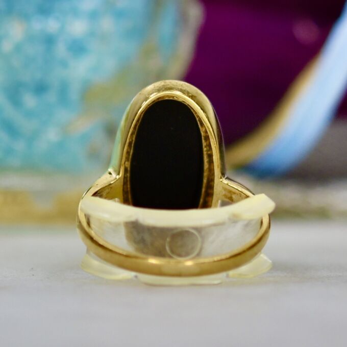 Elongated Onyx Solitaire Ring in 9ct Gold