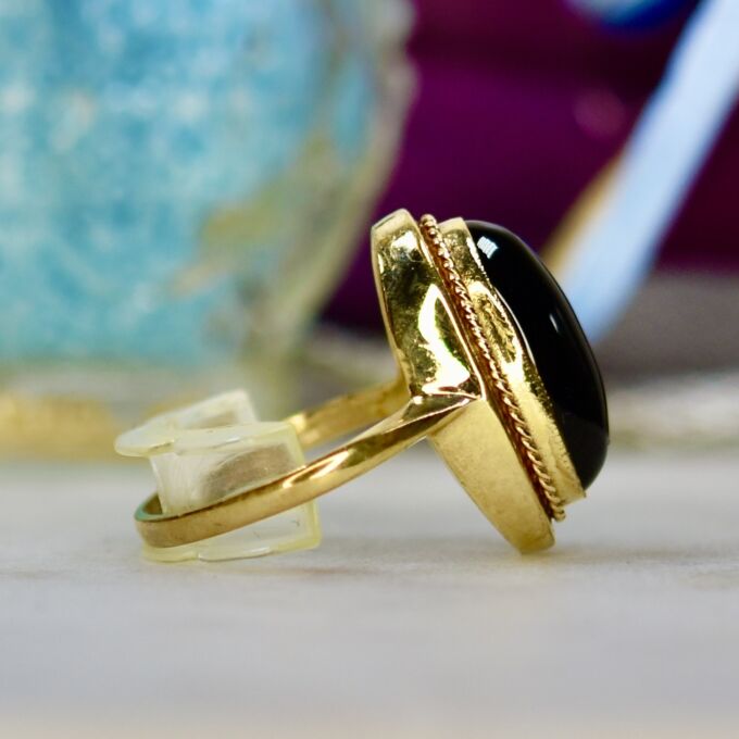 Elongated Onyx Solitaire Ring in 9ct Gold