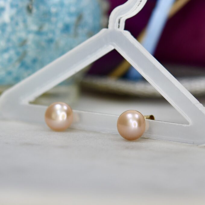Pink Pearl Stud Earrings in 9ct Gold.