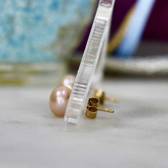 Pink Pearl Stud Earrings in 9ct Gold.