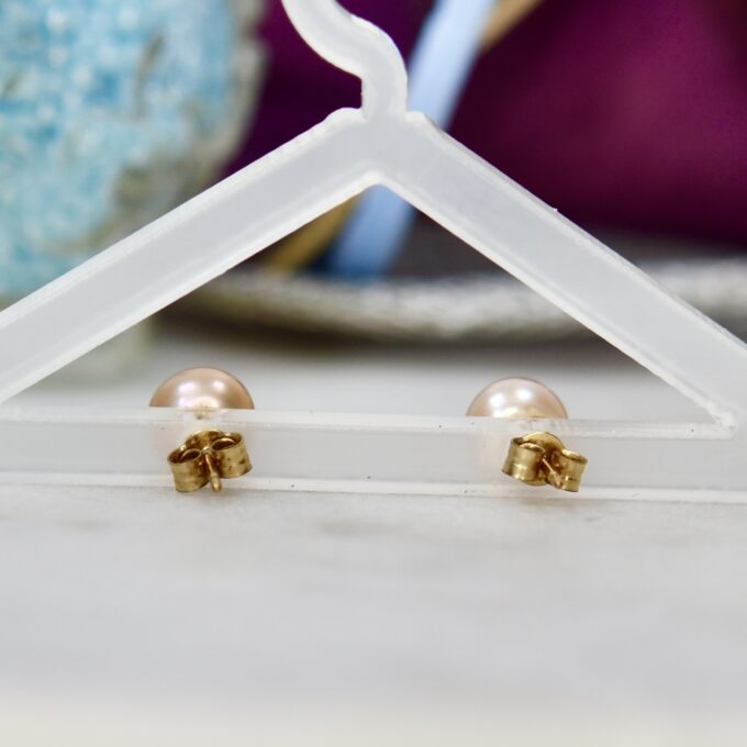 Pink Pearl Stud Earrings in 9ct Gold.