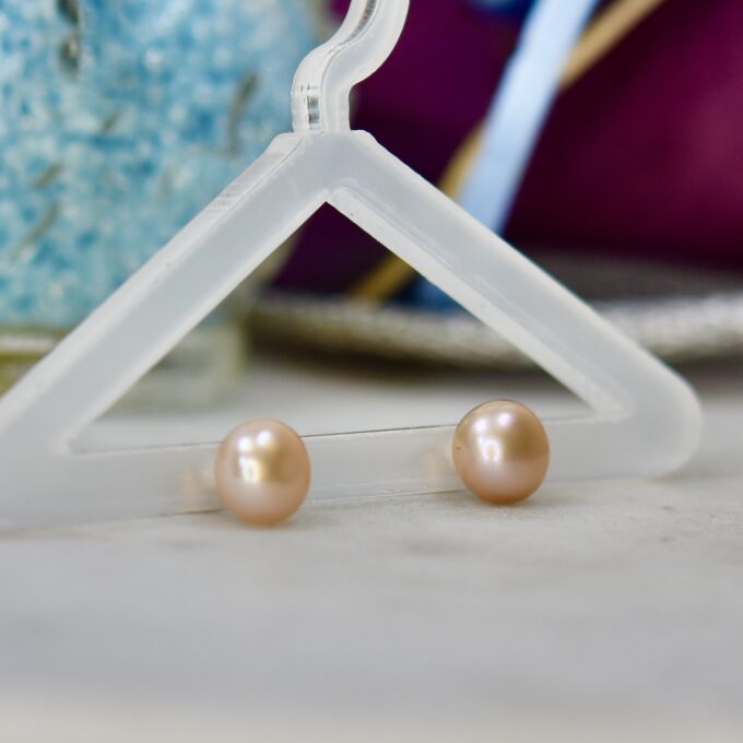Pink Pearl Stud Earrings in 9ct Gold.