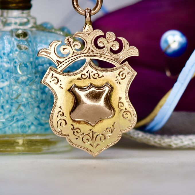 Antique Crown & Shield Pendant Medallion in 9ct Gold