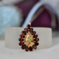 Citrine & Garnet Pear Pendant in 9ct Gold