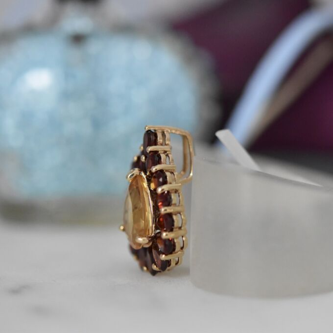 Citrine & Garnet Pear Pendant in 9ct Gold
