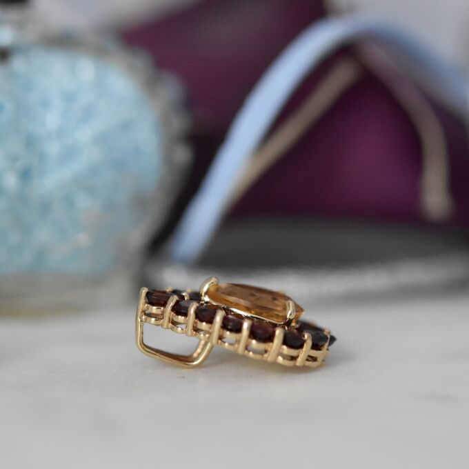 Citrine & Garnet Pear Pendant in 9ct Gold