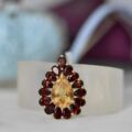 Citrine & Garnet Pear Pendant in 9ct Gold