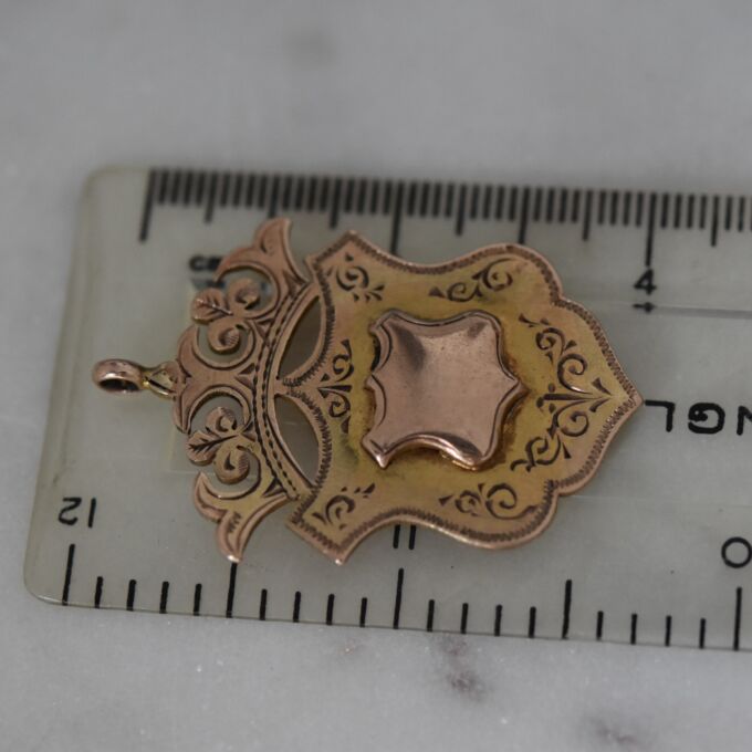 Antique Crown & Shield Pendant Medallion in 9ct Gold - Gems Afire ...