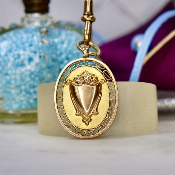 Oval Shield Antique Medallion Pendant in 9ct Gold