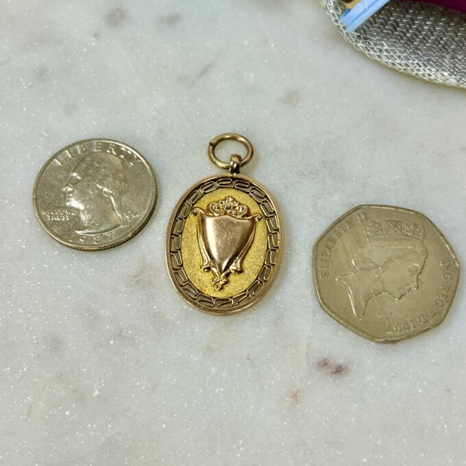 Oval Shield Antique Medallion Pendant in 9ct Gold