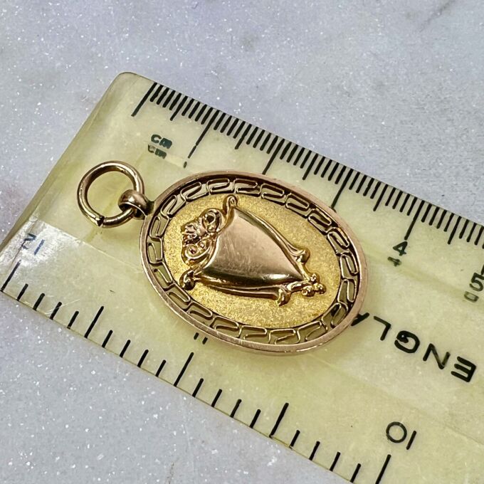 Oval Shield Antique Medallion Pendant in 9ct Gold