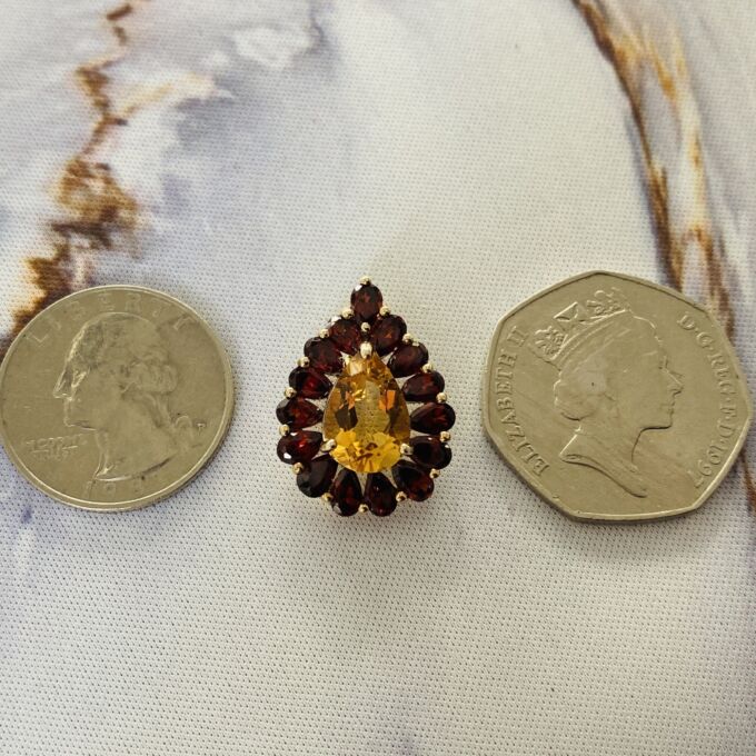 Citrine & Garnet Pear Pendant in 9ct Gold