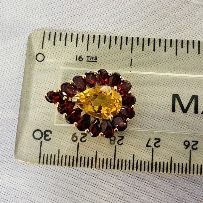 Citrine & Garnet Pear Pendant in 9ct Gold