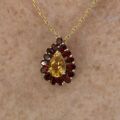 Citrine & Garnet Pear Pendant in 9ct Gold