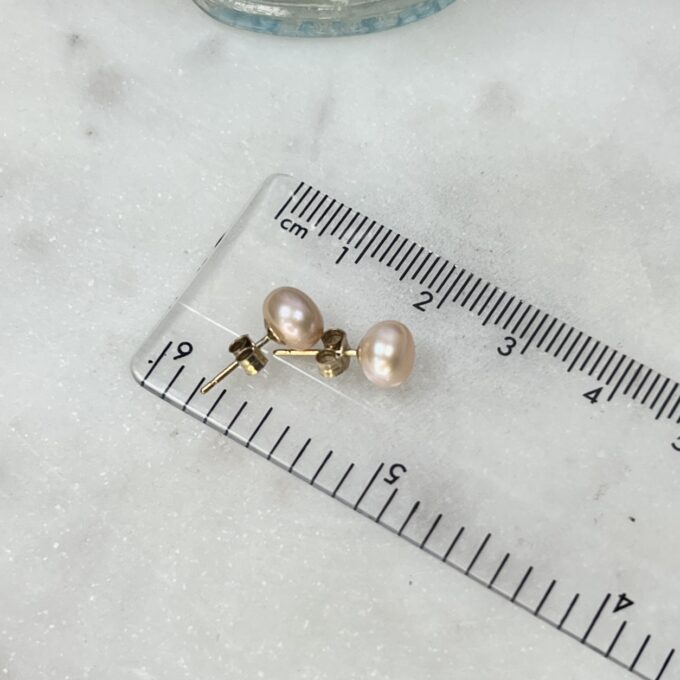 Pink Pearl Stud Earrings in 9ct Gold.