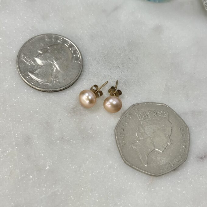 Pink Pearl Stud Earrings in 9ct Gold.