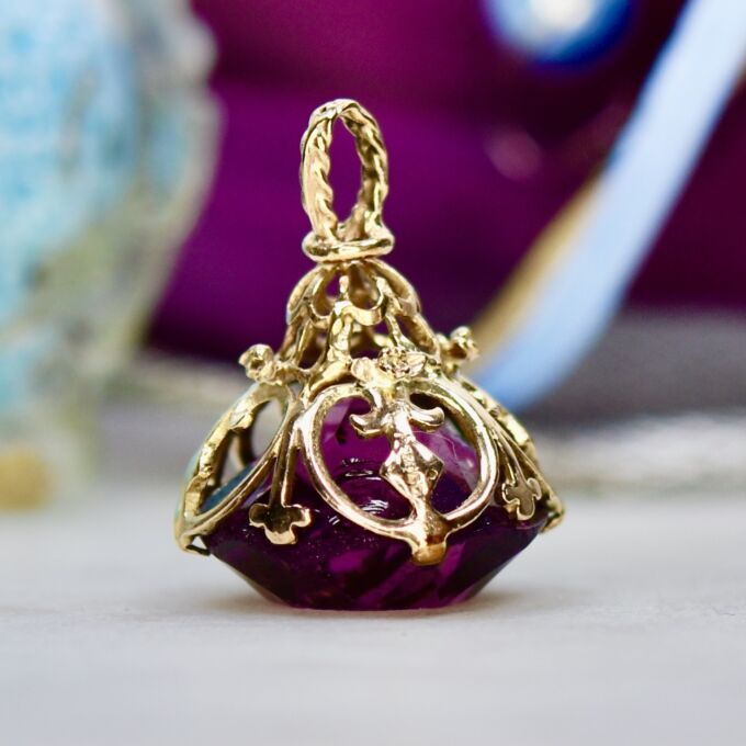 Amethyst Fixed Fob Pendant in 9ct Gold