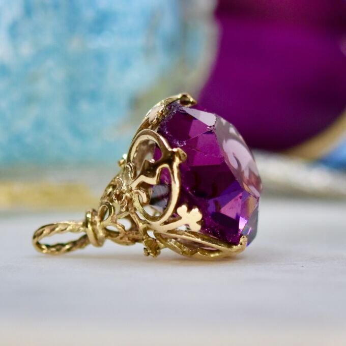 Amethyst Fixed Fob Pendant in 9ct Gold