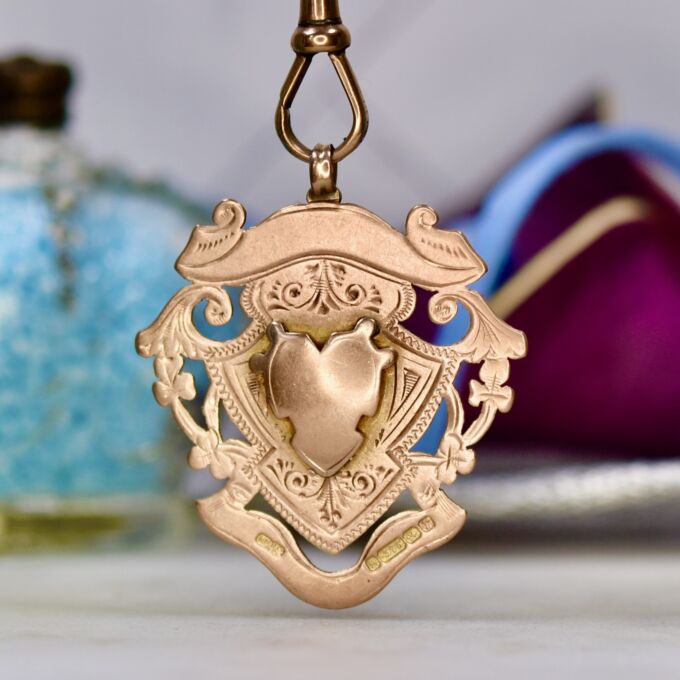 Double Sided Ornate Shield Pendant in 9ct Rose Gold