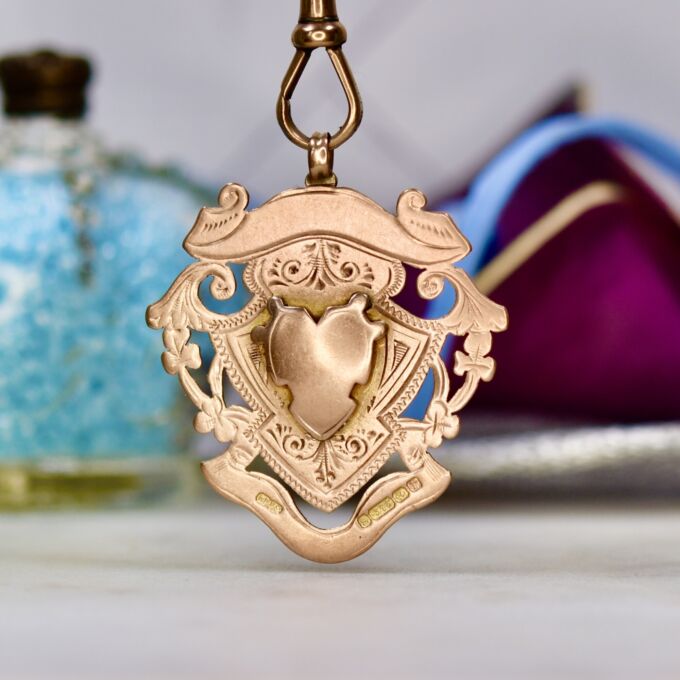 Double Sided Ornate Shield Pendant in 9ct Rose Gold