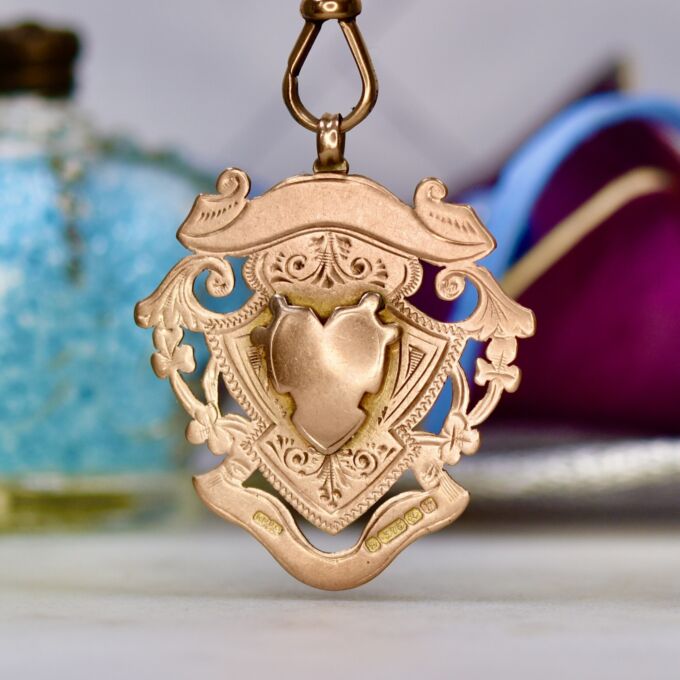 Double Sided Ornate Shield Pendant in 9ct Rose Gold